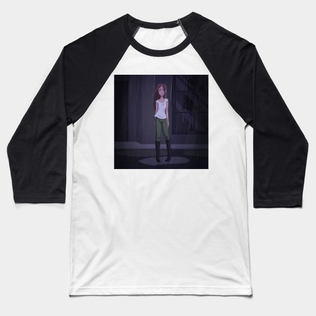 Sad in the Rain Digital Painting Baseball T-Shirt by PaperRain